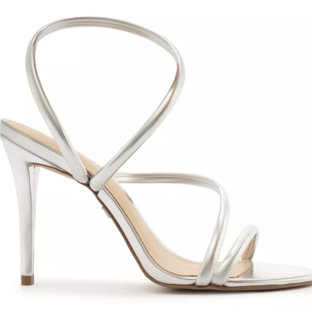 Arezzo Women's Mikayla High Stiletto Sandals Silver 5.5 B
